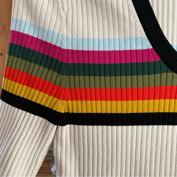 Tory Burch Cream Rainbow Striped Ribbed Top XS - Picture 8 of 14